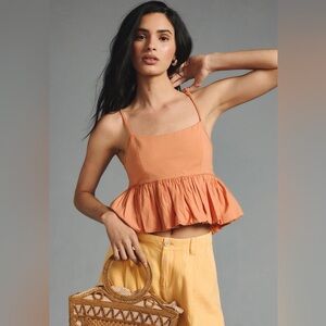 Anthropologie Maeve Ruffled Bubble-Hem Cropped Tank in Peach 🧡